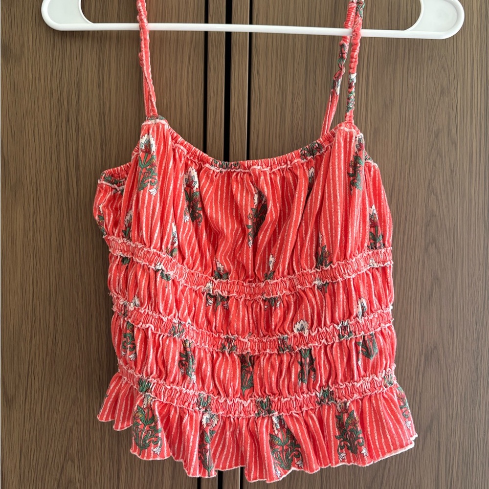 Free People Floral Red Ruched Women's Top